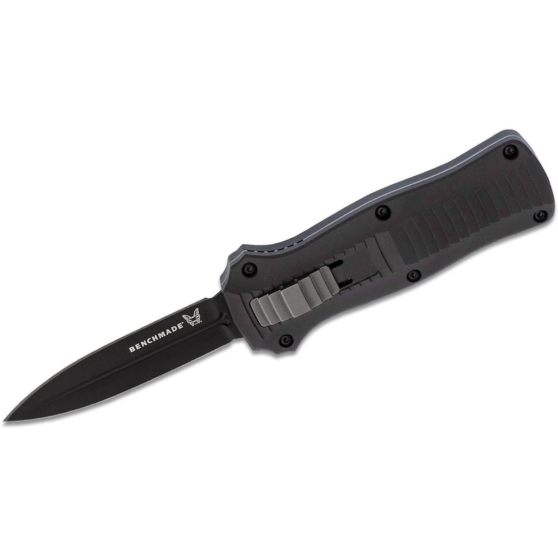 Benchmade Mini-Infidel Dagger AUTO OTF 3.10″ Knife  D2 Black Double Edge Blade, Black Aluminum Handles