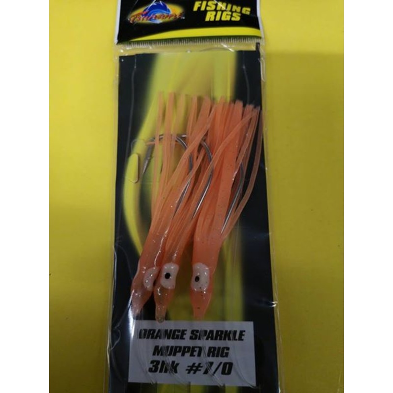 5 x Tsunami Orange Sparkle Muppet Rig 7/0