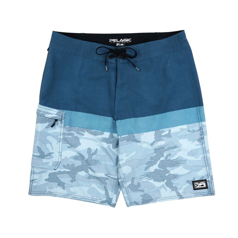 PELAGIC YOUTH BLUE WATER FISH CAMO FISHING SHORTS STACKED