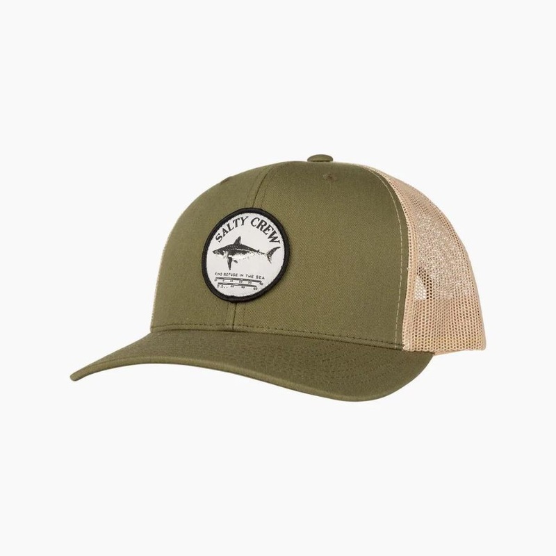 SALTY CREW BRUCE RETRO TRUCKER HAT MOSS KHAKI