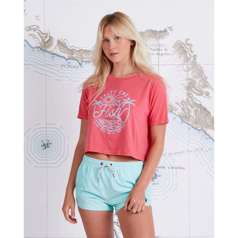SALTY CREW EL GO FISH CROP BOYFRIEND TOP