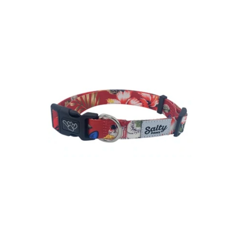 SALTY PAWS DOG COLLAR RED BIRDS