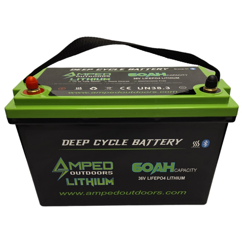 Amped Outdoors 36v 60Ah LiFePO4 Trolling Motor Lithium Battery with ChargerHeated
