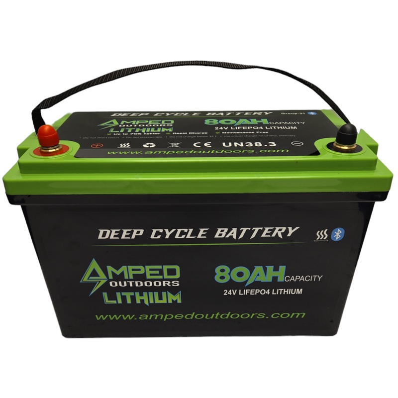 Amped Outdoors 24V 80Ah LiFePO4 Trolling Motor Lithium Battery with ChargerHeated