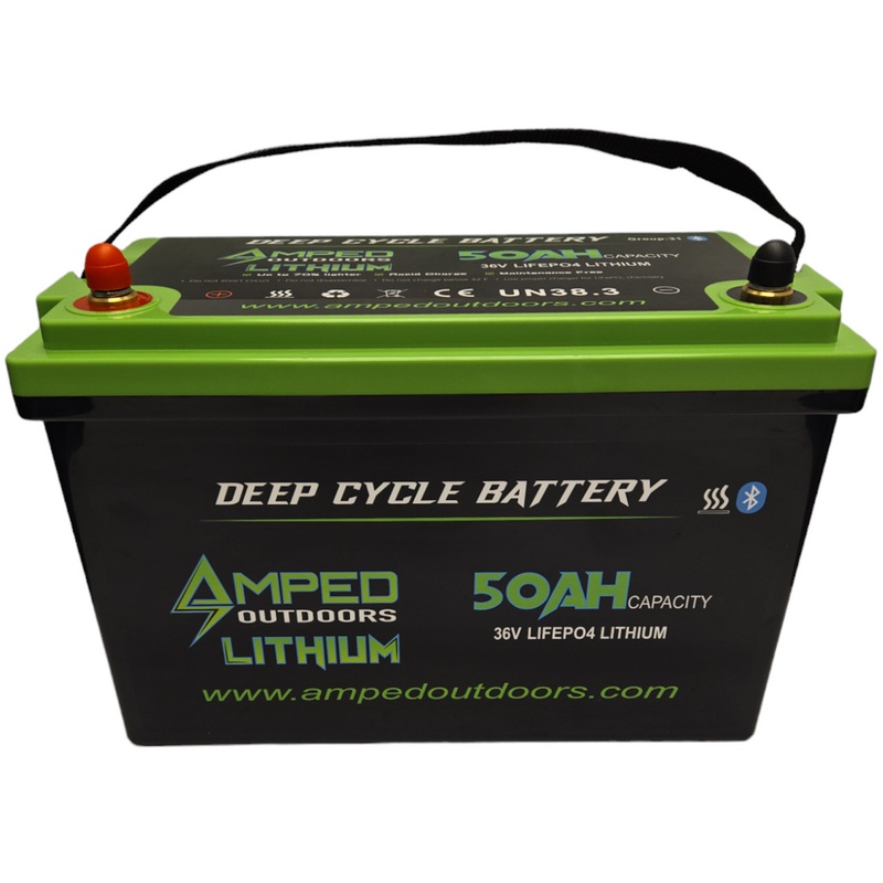 Amped Outdoors 36V 50Ah Trolling Motor Lithium Battery w/ChargerHeated