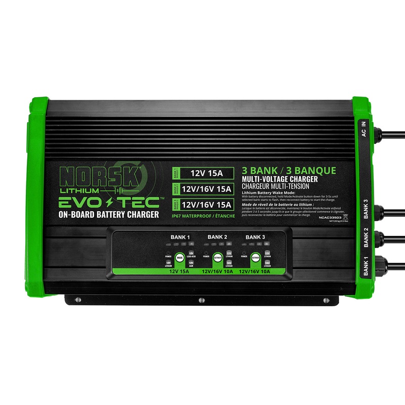 Norsk Three Bank 12V-15A & 12/16V-10A Selectable Marine Battery Charger